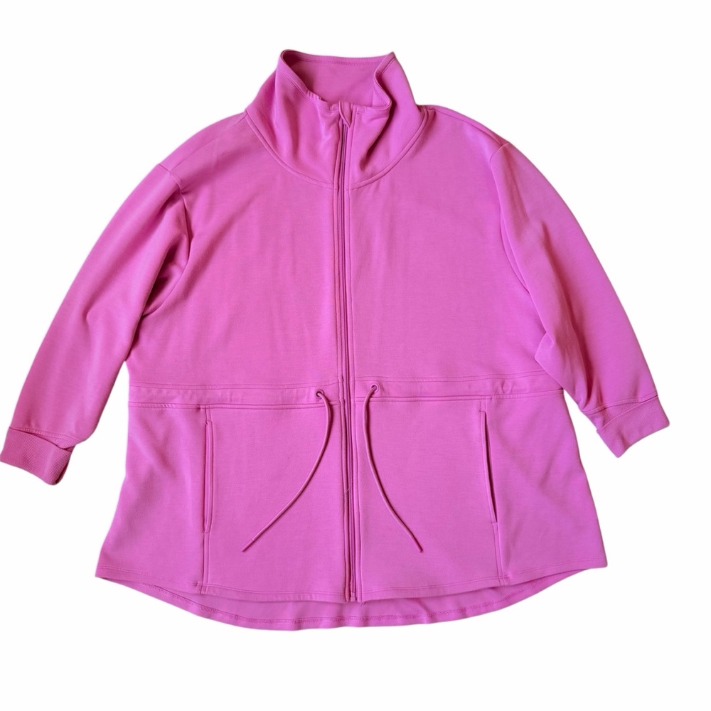 Vively Pink Zip Front Drawstring Jacket Tunic Size 2X